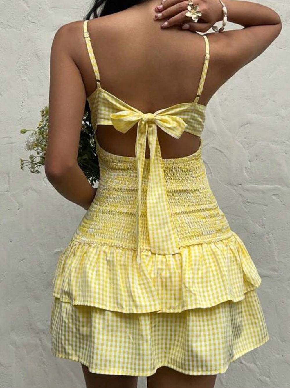 Casual Backless Bowknot Ruffle Hem Cami mini dress - Picture 3 of 4